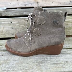 Sorel Toronto Wedge Heel Leather Ankle Boots Lace Up Olive Green Waterproof 10.5